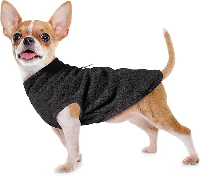 Sleeveless Pullover Fleece Vest for Small Dogs: Cozy Polyester Dog Jacket, Tank Top Sweater with Leash Ring and Armholes, Crisp, Warm, and Easy-to-Wear Design for Everyday Comfort Black 2XL