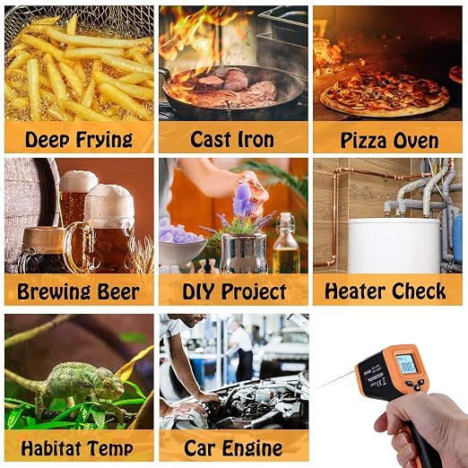 Pizza Oven Thermometer Gun for Cooking, Infrared Thermometer for Griddle | -58℉~1022℉ OnniOne Non Contact Blackstone Griddle Accessories for Grilling with Hard Carrying Bag LCD Backlit (NOT for Human)