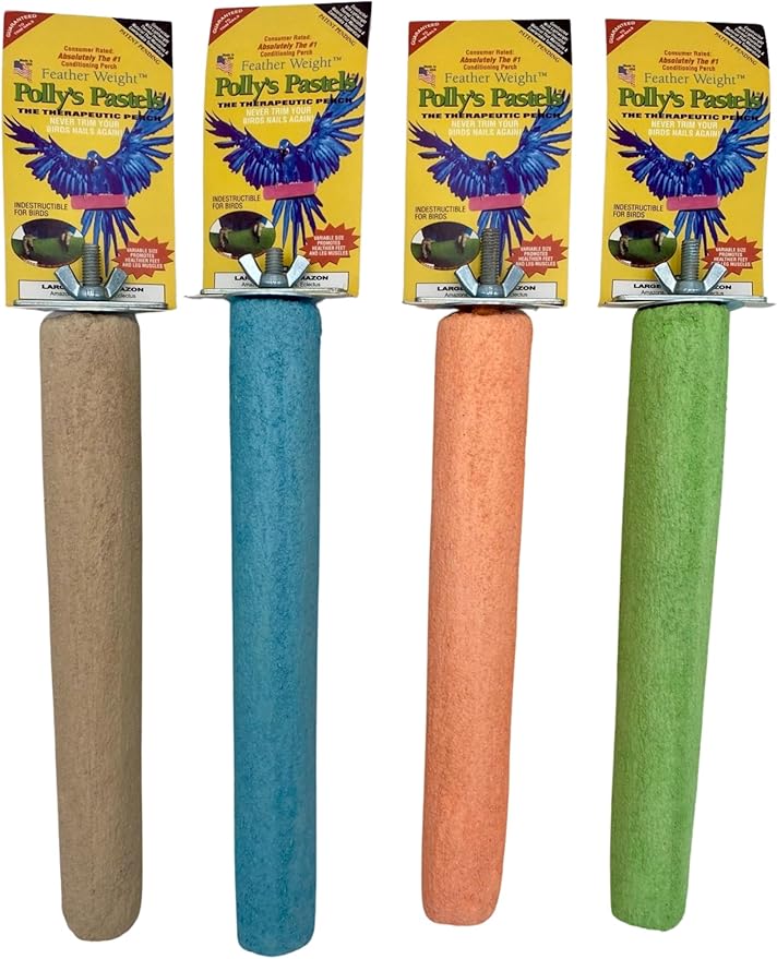 Polly's Pastels Nail Trimming & Beak Conditioning Safety Perch for Cockatiels, Cockatoos, Macaws, Parakeets, Budgies, Parrots and All Other Birds (Coral, Large Long-1 1/2" Dia. x 14" Long)