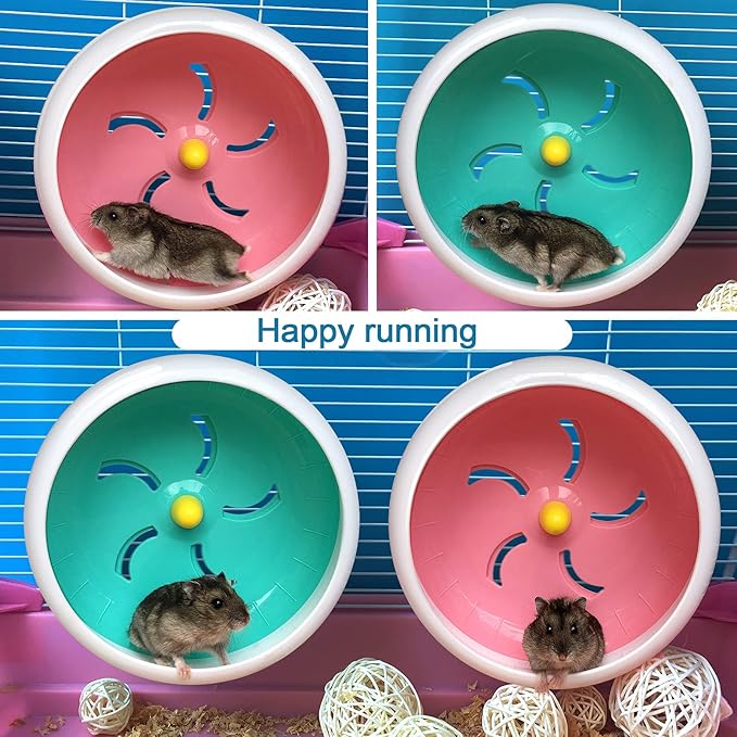 lazYYzal Hamster Silent Wheel, Super-Silent Small Animal Exercise Wheel Accessories, Quiet Hamster Running Wheels with Adjustable Stand for Hamsters,Gerbils,Mice, Small Pet 7in (Blue A)