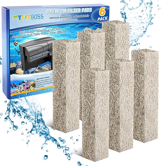 Ammonia Reducer Filter Pads Compatible with Aqueon Quietflow 20 & 75, Sponge Replacement Filter Cartridges for Aqueon Quietflow LED PRO Aquarium Fish Tank Power Filter 6PCS