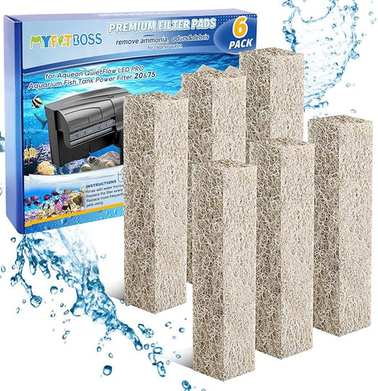 Ammonia Reducer Filter Pads Compatible with Aqueon Quietflow 20 & 75, Sponge Replacement Filter Cartridges for Aqueon Quietflow LED PRO Aquarium Fish Tank Power Filter 6PCS