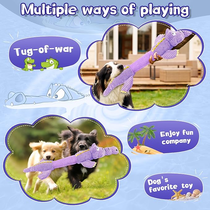 WOWBALA Interactive Tug of War Dog Toys for Small to Large Breeds-Squeaky Plush Puppy Toys with Crinkle Paper, Stuffed Chew Dog Toys to Keep Them Busy, Training Reward Gift (Purple)