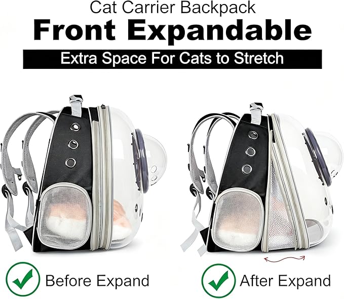 Front Extension Cat Backpack Carrier, Pet Travel Backpack for Kitten and Small Dogs, Clear Bubble Window Space Capsule Astronaut Liked Portable Vet Visit Book Bag Airline Approved