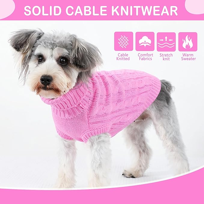 Dog Sweaters for Small Dogs Dog Clothes for Winter Solid Knitted Puppy Clothes Warm Chihuahua Sweater Turtleneck Pullover Pet Cat Sweater Mini Dachshund Knitwear(Pink, Medium)