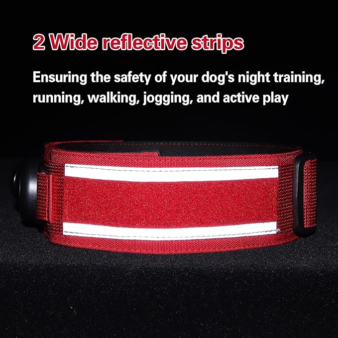 AirTag Dog Collar, 2" Wide Tactical Military Dog Collar with AirTag Holder & 3 Pet Patches, Soft Padded Reflective Waterproof Nylon Collar with Metal Buckle for Medium Dogs (Red, M)