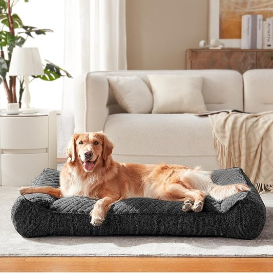 JOEJOY XL Orthopedic Dog Bed for Large Dogs Up to 80lbs - Extra Thick Foam Pet Bed Sofa with Bolster Sides, Large Sized Dog Couch Bed with Removable Washable Cover, Non-Slip Bottom, Grey (42"x30")