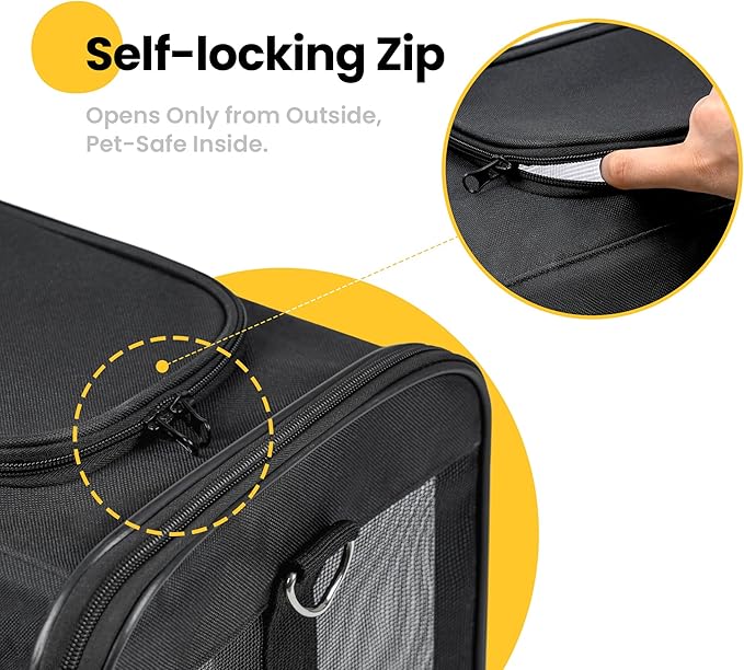 Conlun Dog Carrier Soft Sided, Large Cat Carrier with Inner Safety Leash, Pet Transport Carrier for Large Cats and Medium Dogs up to 20 Lbs, Collapsible Travel Puppy Carrier Bag -Black L