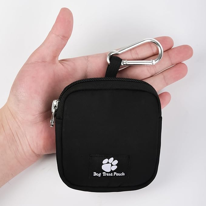 2 Pack Small Dog Treat Carrier Pouch for Leash Dog Training Reward Pouch Snack Bait Bag Puppy Walking Treat Poop Bag Holder, Black & Blue