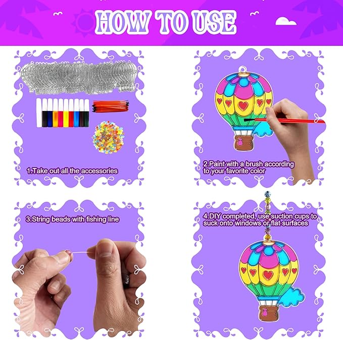 Ayhuhra 30 Set Hot Air Balloon Suncatcher Craft Kits, DIY Window Art | Hot Air Balloon crafts for summer parties, travel decor, adventure themes, colorful windows, and seasonal art projects