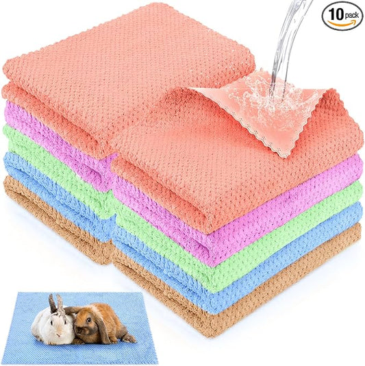 VitalCozy 10 Pcs Guinea Pig Cage Liners Washable Rat Bedding for Guinea Pigs Controlling Absorbent Waterproof Pee Pads Blanket for Rabbits Hamster Small Animal Chinchilla(Grid,18x24 Inch,Multicolor)