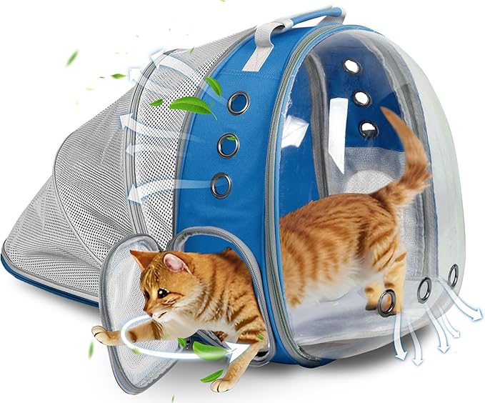 Pet Carrier Backpack Expandable for Cats and Small Dogs, Breathable Anti-Collapse Design, Airline Approved Travel Backpack for Hiking and Outdoor Use (Back Expandable-Blue)