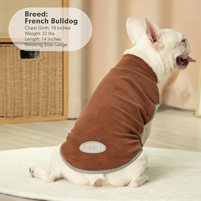 cyeollo Fleece Dog Sweater Vest, Reflective Dog Sweatshirt Pullover Doggie Jacket for Small Medium Large Doggie Clothes Boy Girl Pets, Brown & Khaki M