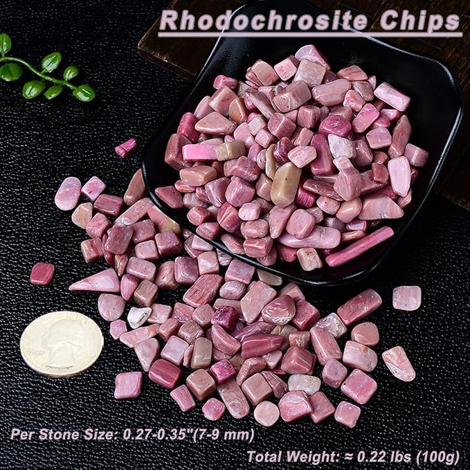 Erliway 100g Natural Rhodochrosite Crystal Chips 7-9mm Tumbled Stones | Small Crushed Crystal Stone, Polished Crystals Chips for Fish Tank, Healing Tumbled Rocks for Reiki Jewelry Making Home Décor