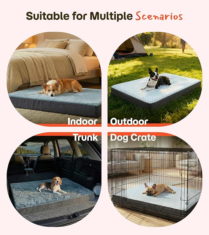 Dog Bed for Crate, Extra Large Cooling Mat for Dogs, Waterproof Dog Bed with Dual Surface Removable Washable Covers, 36 x 27 Inch Pet Bed with Egg Crate Foam