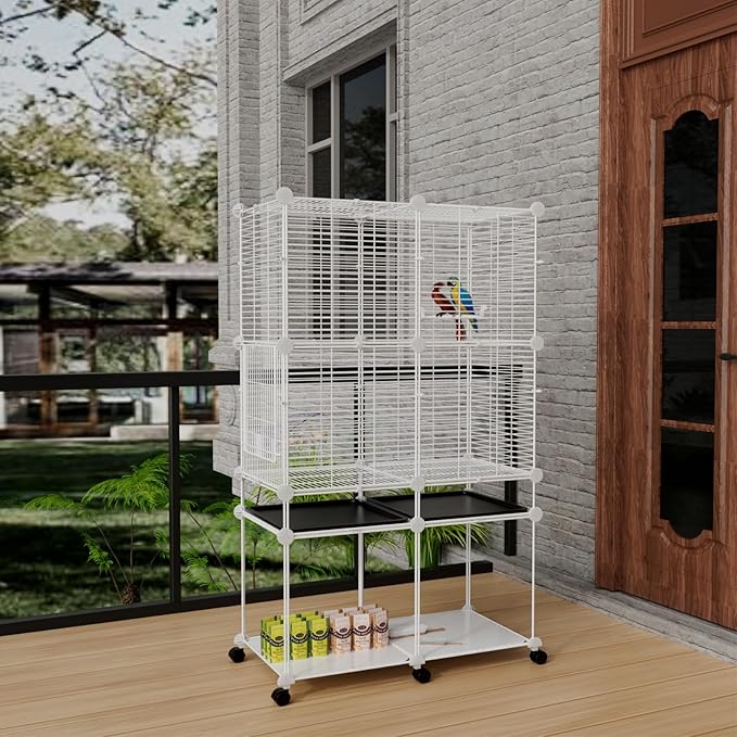 STILLCOVE Standing Large Bird Cage, Parakeet Cage with Detachable Stand & Wheels, Wide Flight Birdcage for Parrot Cockatiel Conure Budgie Canary Finch Lovebird