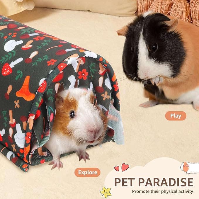 Guinea Pig Tunnel, Easy Cleaning Anti Slip Bottom Rabbit Hideout Accessories with Curtain for Small Animal