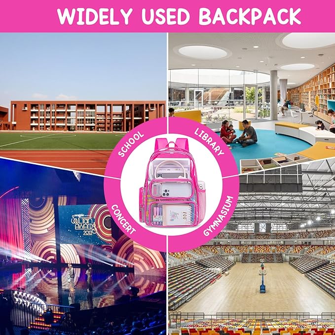 CAMTOP Clear Backpack Heavy Duty Transparent Bag See Through BookBag for Student School Work Festival Sport Travel (Hot Pink)
