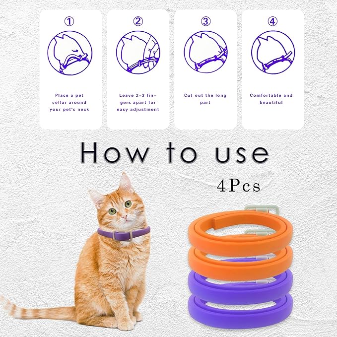 Simnice 4-Pack Adjustable Cat Calming Collars - Natural Pheromone Cat Collars for Anxiety Stress Relief, Safe for All Ages Cats, Long-Lasting Effect, Waterproof, Promotes Relaxation, Cat Relax Collar