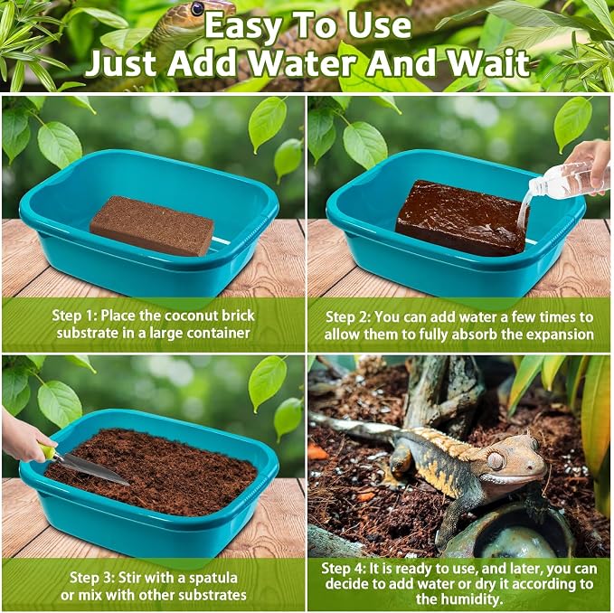 Riare 4 Pack Natural Coconut Fiber Substrate, Coco Coir Reptile Bedding | Coconut Husk Reptile Substrate for Tortoises, Hermit Crabs, Snakes, Bearded Dragon, Geckos, Reptile Enclosure/Terrarium Setup