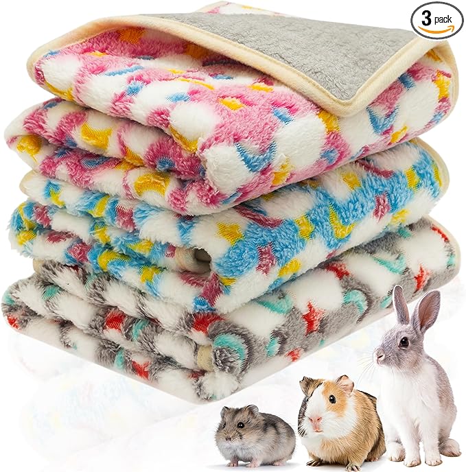 CUSOZWO Guinea Pig Bedding Mat - 3 Pack Waterproof Washable Rat Cage Liner Bedding Accessories Soft Fleece Blankets for Rat, Rabbit, Chinchilla, Hedgehog, Ferret, Hamster, Small Animals