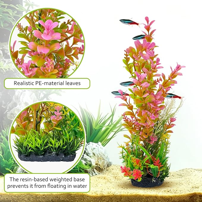 kathson 2Pcs Plastic Aquarium Plants 12.6 Inch Artificial Fish Tank Plants Large Aquarium Decorations Fake Seaweed Tall Fish Tank Decorations (Pink)