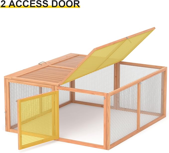 Chicken Coop, Wooden Rabbit Hutch Outdoor Indoor Folding Bunny Cage with Handle Portable Chicken Run with Top & Side Opening Doors Small Animal Playpen No Assembly Pet Poultry Cage for Bunny(Wood)