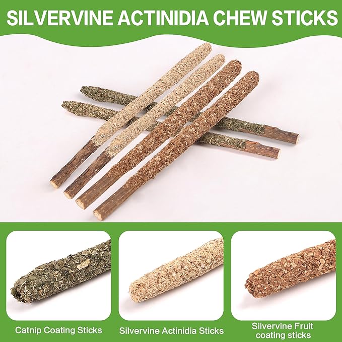 FOIMAS Silvervine Sticks Cat Toys,10pcs Cat Chew Stick Catnip Chew Toy Interactive Cat Toy for Cat Kitten Teeth Cleaning Treat Toys Indoor Outdoor