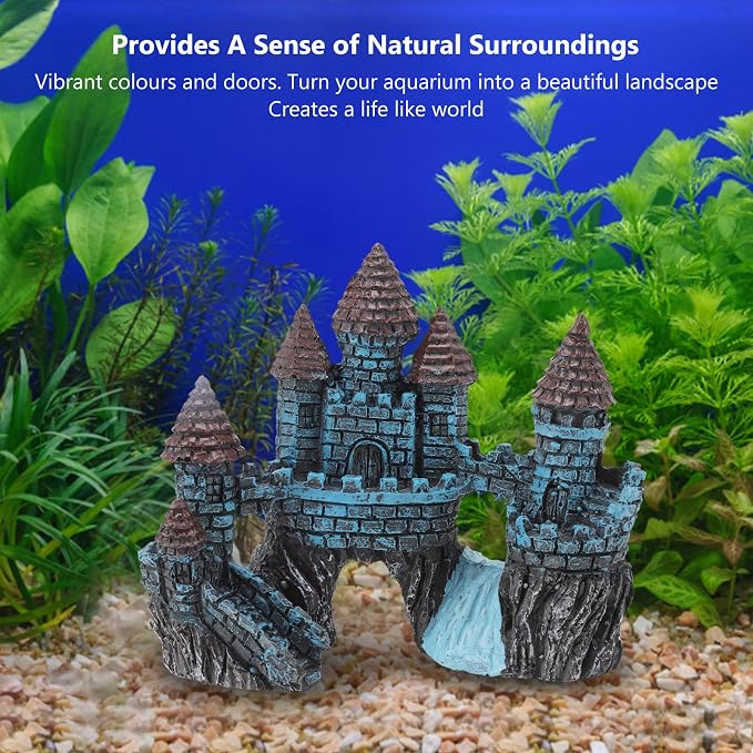 Resin Castle Aquarium Decorations,Hideout Castle House Cave Stone Head Aquarium Ornament,Fish Tank House Decor for Freshwater Saltwater