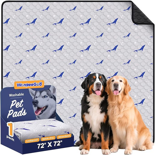 WanpeeGoo Washable Pee Pads for Dogs, 1 Pack Reusable Puppy Pads, Super Absorbent & Leakproof Dog Pads, Anti-Slip Dog Pee Pads for Puppy Training & Incontinence, Dolphin Pattern 72"x72"