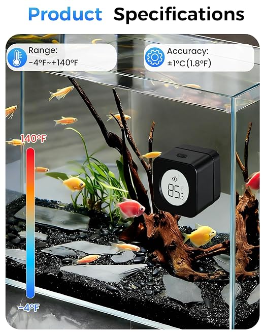 Aquarium Magnetic Cleaner with Thermometer 2 in 1 Fish Nano Tank Glass Cleaner Tool Algae Scrapers Mini Magnet Brush Only for Glass Tank (Up to 20 Gallons)