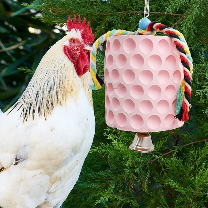 Oooct Large Chicken Chewing Toy, Chick Beak Grinding Calcium Stone with Bells, Chicken Coop Accessories, Cage Toys for Cockatiel Parakeet Parrot Budgies Rat Hamster Rabbit Bunny African Grey