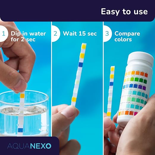 7 in 1 Pool & Spa Test Strips - 100 Strip Water Testing Kit for Swimming Pool, Hot Tub & Spa - Tests Free & Total Chlorine, Bromine, pH, Alkalinity, Hardness, Cyanuric Acid