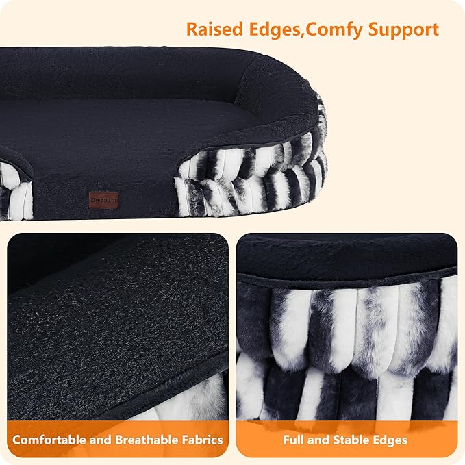 Dwanton Orthopedic Dog Bed for Medium Dogs with Gel Memory Foam, Waterproof Dog Sofa, Washable Pet Bed with Four Sided Bolster Cushion, Removable Cover & Non-Slip Bottom, 36", Tie-dye Gray