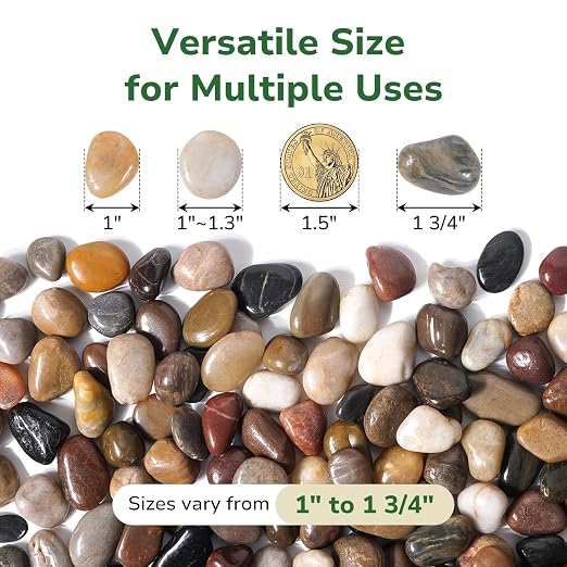 GreatBuddy 30-lb Mixed Color River Rocks, 1-1 3/4 Inches Large Decorative Pebbles for Garden Landscaping Outdoor, Polished Plant Stones for Indoor Potted Plants, Aquarium Substrate and Vases
