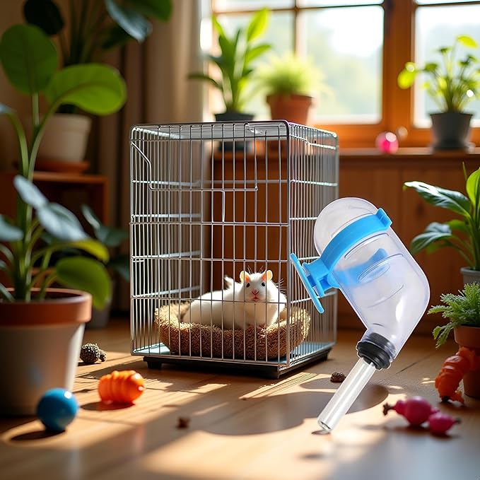 Mini No-Drip Water Bottle Feeder for Hamsters Hedgehogs Gliders Rats Mice and Other Small Pets and Animals, Hamster Water Bottle Dispenser Feeder for Cages, Crates or Wall Mount