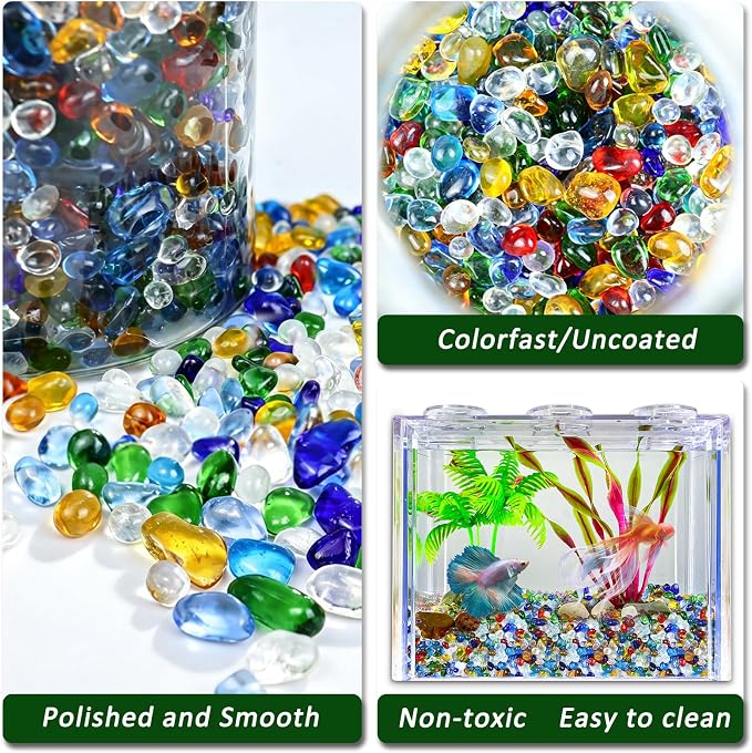 BXI 2.2 Lbs Small Aquarium Substrate Gravel Sand, Polished Smooth Fish Tank Gravel, Colorfast Uncoated Oceanic Mix Decorative Stones, Sea Glass for Vase Fillers, Fairy Garden, Potted Plants