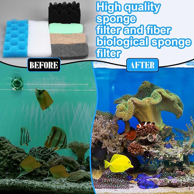 Threlaco 32 Pcs Filter Media Compatible with 306/307 Filters, Aquarium Replacement Maintenance Kit Including Biological Sponge, Ammonia/Phosphate/Nitrite Remover Pad, Aquarium Towel, Grease