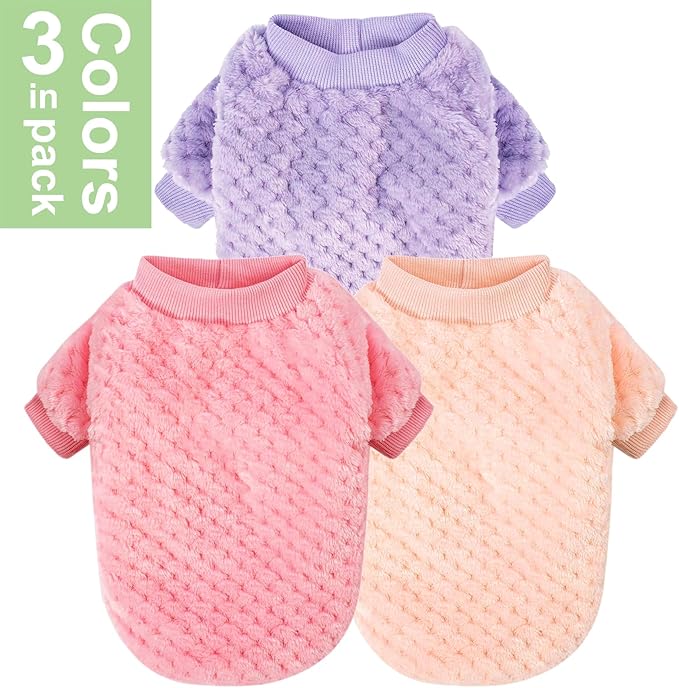 POMIU Dog Sweater, Dog Sweaters for Small Medium Dogs or Cat, Warm Soft Flannel Pet Clothes for Dogs Girl or Boy, Dog Shirt Coat Jacket (Peach+Purple+Rose, XX-Large)