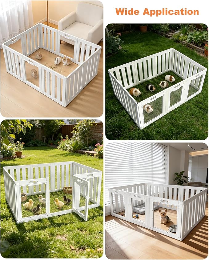 Acrylic Indoor Dog Playpen with Heavy Duty Door Lock,24" H 10 Panels DIY Puppy Playpen Pet Play Pen for Small Animal, Easy Assemble and Clean Plastic Pet Fence,White