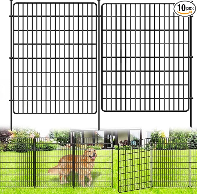 10 Panels No Dig Fence, 32 in(H) X 24 ft(L) Garden Decorative Fence Animal Barrier for Dogs, Rustproof Metal Garden Edging Border for Outdoor, Yard, Patio, Black