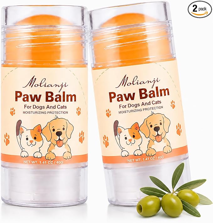 Dog Paw & Nose Balm Stick for Dogs & Cats, 2 Pack 1.41oz/40g, Mess-Free Lick-Safe Paw Wax for Hot Pavement & Winter Salt/Snow, Moisturizes Dry, Cracked Paws & Noses, Beeswax Olive Oil VIT E