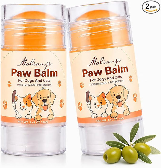 Dog Paw & Nose Balm Stick for Dogs & Cats, 2 Pack 1.41oz/40g, Mess-Free Lick-Safe Paw Wax for Hot Pavement & Winter Salt/Snow, Moisturizes Dry, Cracked Paws & Noses, Beeswax Olive Oil VIT E