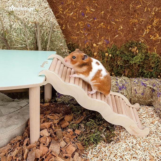 Niteangel Hamster Climbing Toy Wooden Ladder Bridge for Hamsters Gerbils Mice and Small Animals (Large - 10.35'' L)