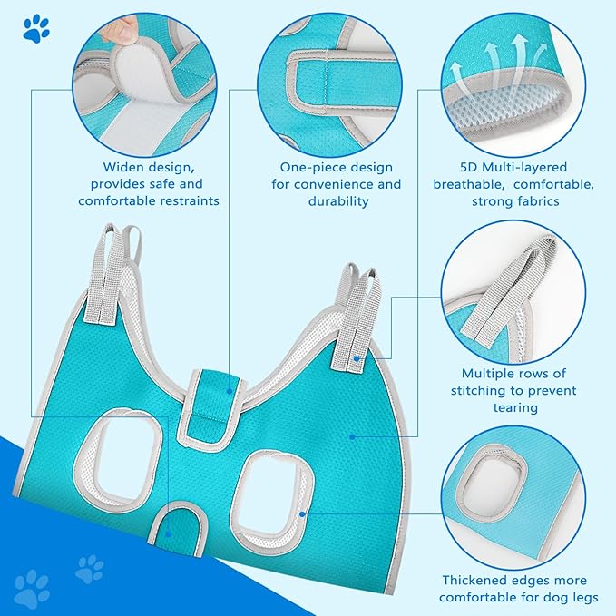 Supet Dog Grooming Hammock for Small Dogs, Dog Hanging Harness for Nail Trimming Doorframe, Pet Holder Restraint for Clipping Nails, Pet Hoist Sling for Cutting Nails at Home (Blue XS)