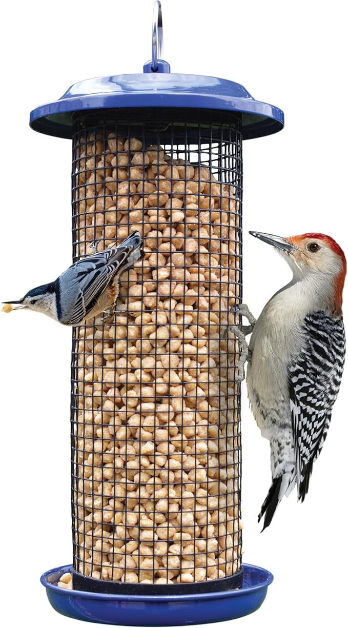 Nature's Way Cobalt Metal Mesh Mixed Seed and Peanut Bird Feeder for Wild Birds and Outdoor Décor, 2 Quart Capacity, Easy to Clean and Fill with Easy-Cling Mesh, Blue