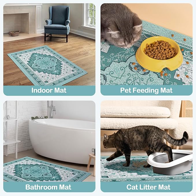 Glittme Cat Litter Mat with Non-Slip Bottom Litter Box Mat 40"X30" Litter Trapping Mat Easy to Clean Washable Cat Food Mat for Kitty,XL