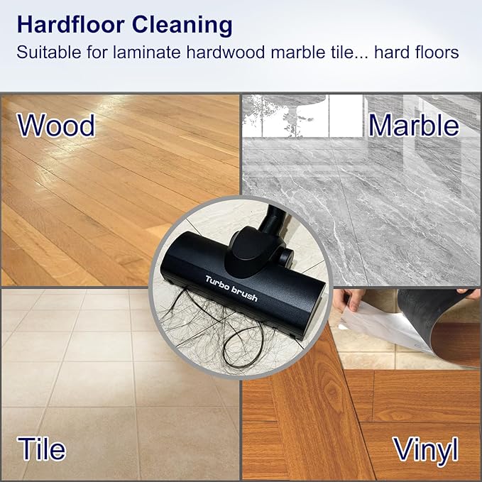 Portek Turbo Brush Head for 1-1/4" and 1-3/8" Vacuum Cleaners, Air-Driven Floor Nozzle Attachment with Adapter and Cleaning Tool for Pet Hair Removal on Carpets and Hard Floors