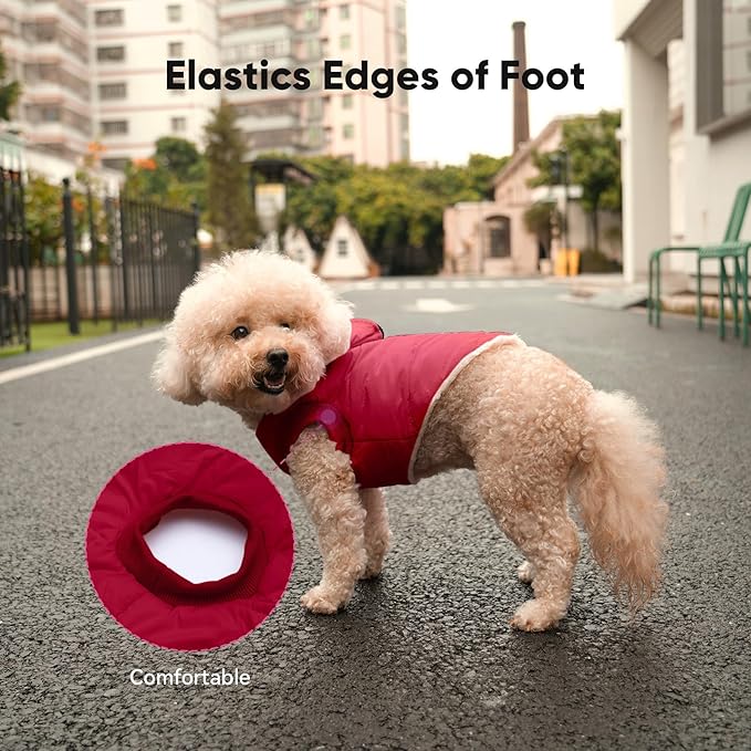 Vecomfy Fleece Lining Dog Hoodie with Harness Built in,Extra Warm Small Dog Jacket in Winter Puppy Coats with Hooded,Red M