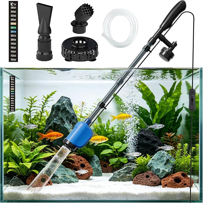 6-in-1 Electric Aquarium Gravel Cleaner, 530GPH Fish Tank Vacuum Cleaner with Upgraded Extended Sand Washer Cup, Water Changer, Debris Remover & Circulation Pump, Quiet 32W Pump for Freshwater Tanks